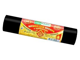 Мешки для мусора 120 л, с завязками, черные, в рулоне 10 шт., ПНД, 15 мкм, 800х750 мм, VIP, Z12010black во Всеводжске