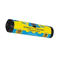Мешки для мусора 120 л, с ушками, черные, в рулоне 10 шт., ПНД, 13 мкм, 1050х680 мм, Крепакоф, 4607075710436 во Всеводжске