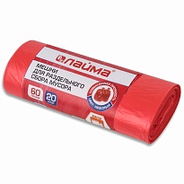 Мешки для мусора 60 л, красный, в рулоне 20 шт., ПНД, 10 мкм, 680х580 мм, LAIMA, 606702 во Всеводжске