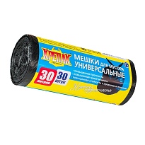 Мешки для мусора 30 л, черные, в рулоне 30 шт., ПНД, 9 мкм, 600х500 мм, Крепак, 4607075710108 во Всеводжске