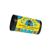 Мешки для мусора 20 л, с ушками, черные, в рулоне 30 шт., ПНД, 10 мкм, 550х440 мм, Крепакоф, 4607075710405 во Всеводжске