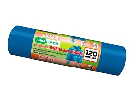 Мешки для мусора 120 л, синие, в рулоне 10 шт., ПНД, 14 мкм, 1100х700 мм, EXTRA, ex1201802 во Всеводжске