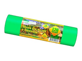 Мешки для мусора 120 л, с завязками, зеленые, в рулоне 10 шт., ПНД, 15 мкм, 800х750 мм, VIP, Z12010green во Всеводжске