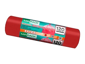 Мешки для мусора 120 л, красные, в рулоне 10 шт., ПНД, 14 мкм, 1100х700 мм, EXTRA, ex1201805 во Всеводжске