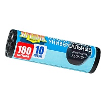 Мешки для мусора 180 л, с ушками, черные, в рулоне 10 шт., ПНД, 20 мкм, 1150х800 мм, Крепак, 4607075710498 во Всеводжске