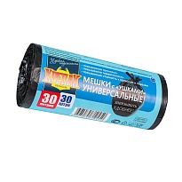 Мешки для мусора 30 л, с ушками, черные, в рулоне 30 шт., ПНД, 9 мкм, 600х500 мм, Крепак, 4607075710450 во Всеводжске