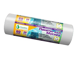 Мешки для мусора 60 л, белые, в рулоне 20 шт., ПНД, 7 мкм, 700х600 мм, MIRPACK Classik, 602052 во Всеводжске