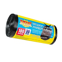 Мешки для мусора 180 л, черные, в рулоне 30 шт., ПНД, 20 мкм, 1150х800 мм, Крепак, 4607075710139 во Всеводжске