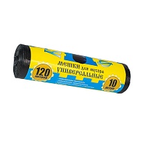 Мешки для мусора 120 л, с ушками, черные, в рулоне 10 шт., ПНД, 13 мкм, 1050х680 мм, Крепакоф, 4607075710252 во Всеводжске