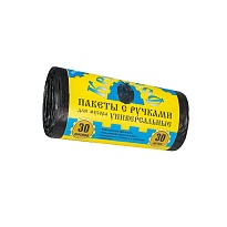 Мешки для мусора 30 л, с ручками, черные, в рулоне 30 шт., ПНД, 9 мкм, 620х480 мм, Крепакоф, 4607075710665 во Всеводжске Мешки для мусора 30 л, с ручками, черные, в рулоне 30 шт., ПНД, 9 мкм, 620х480 мм, Крепакоф, 4607075710665 во Всеводжске