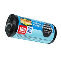 Мешки для мусора 180 л, с ушками, черные, в рулоне 30 шт., ПНД, 20 мкм, 1150х800 мм, Крепак, 4607075710399 во Всеводжске