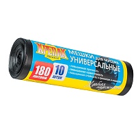 Мешки для мусора 180 л, черные, в рулоне 10 шт., ПНД, 20 мкм, 1150х800 мм, Крепак, 4607075710481 во Всеводжске