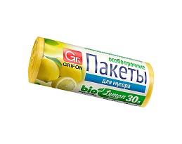 Мешки для мусора 30 л, ароматизированные, Лимон, желтые, в рулоне 20 шт., ПНД, 9 мкм, 560х530 мм, GRIFON Aroma, 101-020 Li во Всеводжске