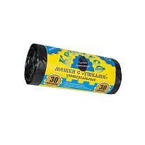 Мешки для мусора 30 л, с ушками, черные, в рулоне 30 шт., ПНД, 8 мкм, 580х460 мм, Крепакоф, 4607075710412 во Всеводжске