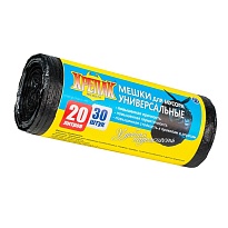 Мешки для мусора 20 л, черные, в рулоне 30 шт., ПНД, 10 мкм, 550х440 мм, Крепак, 4607075710092 во Всеводжске